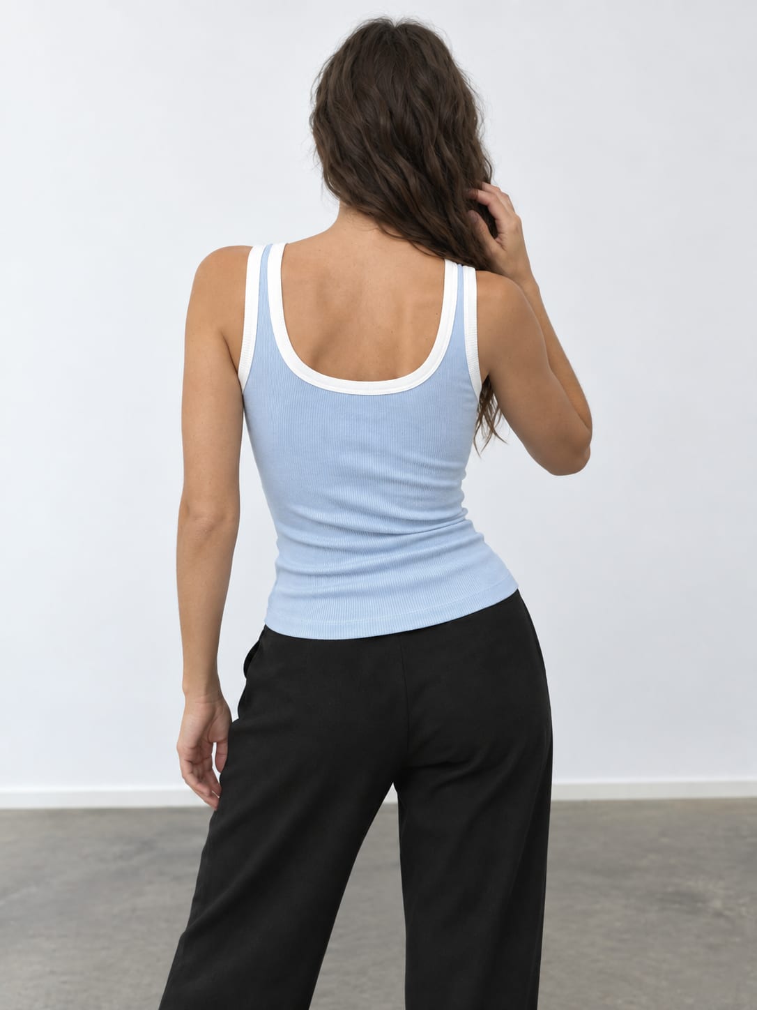 Pastel Blue Contrast Ribbed Tank Top