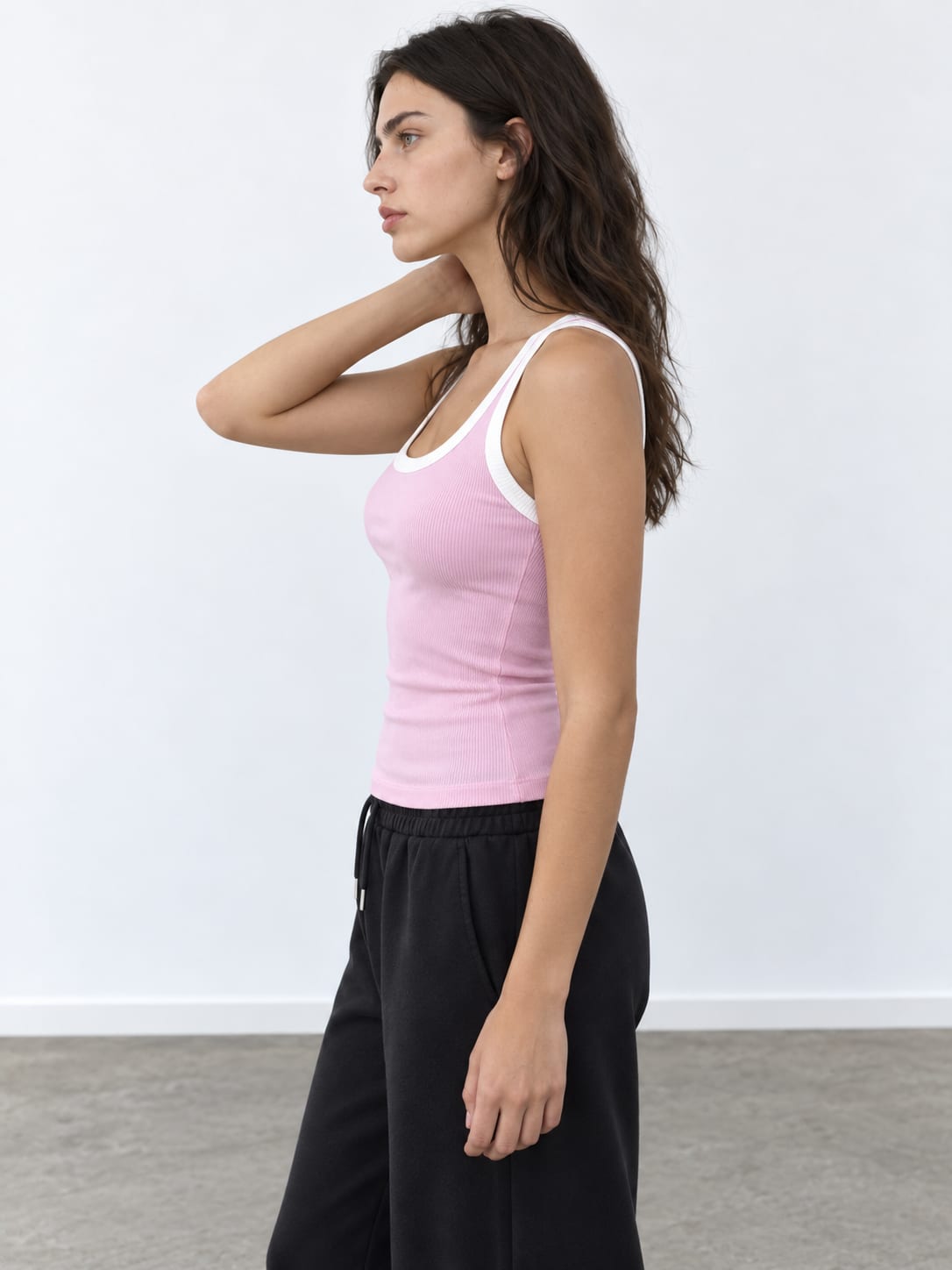 Pink Contrast Ribbed Tank Top