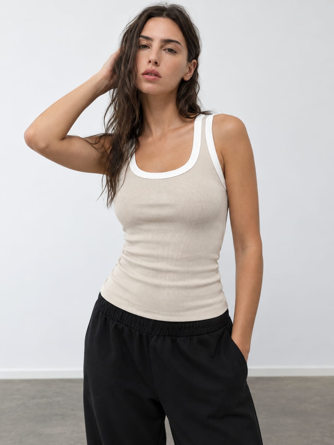 Soft sand Contrast Ribbed Tank Top