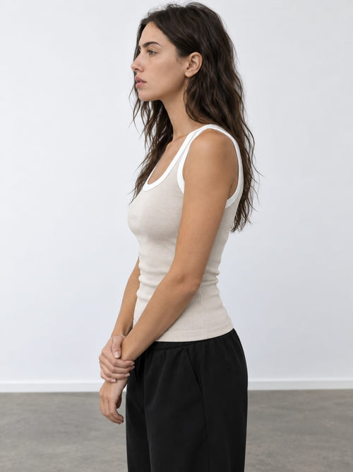 Soft sand Contrast Ribbed Tank Top