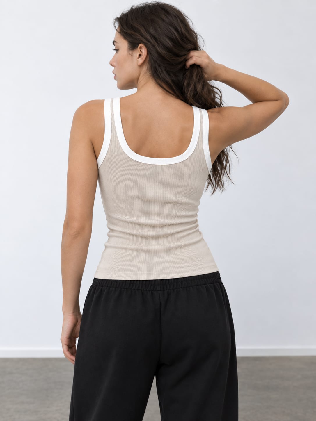 Soft sand Contrast Ribbed Tank Top