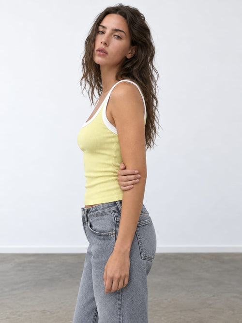 Butter yellow Contrast Ribbed Tank Top