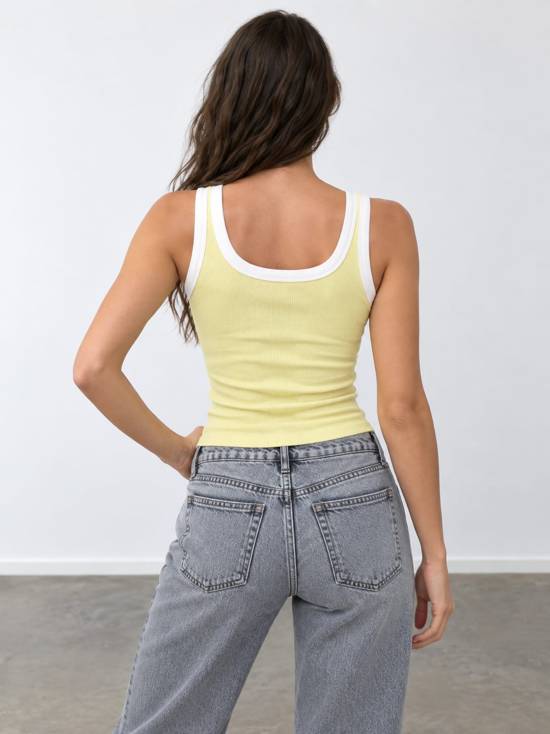 Butter yellow Contrast Ribbed Tank Top