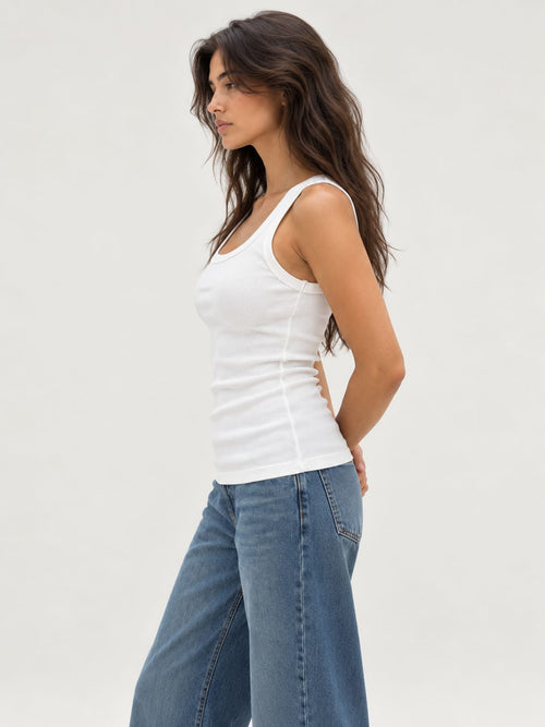 Ribbed U-Neck Tank Top – White