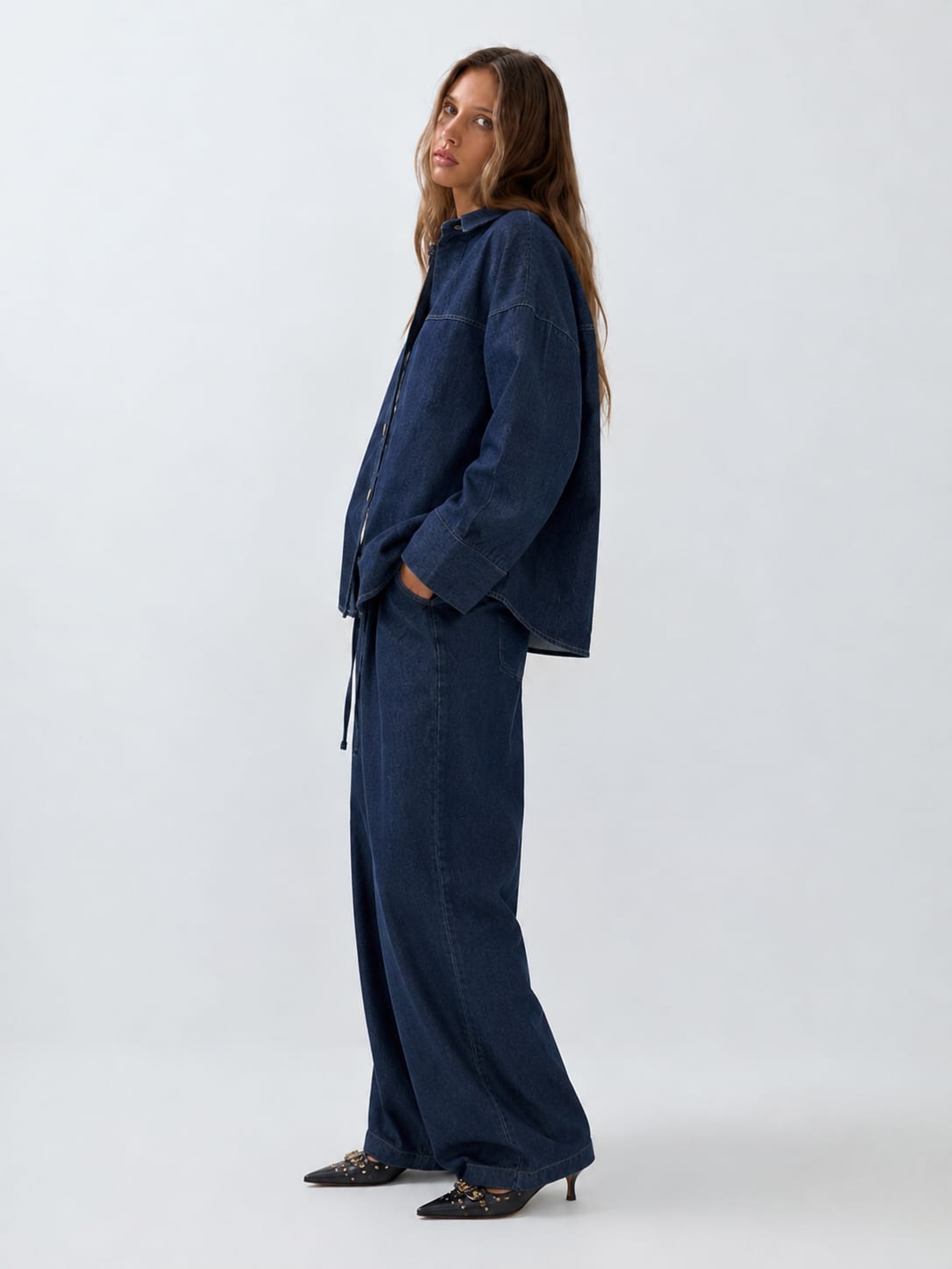 Wide-Leg Drawstring Raw Denim Pants Wide-leg CIZARO - Cizaro Jeans