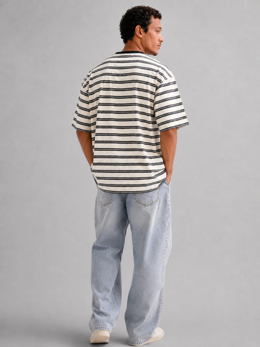 Off white Striped Oversized T-shirt T_SHIRT CIZARO - Cizaro Jeans