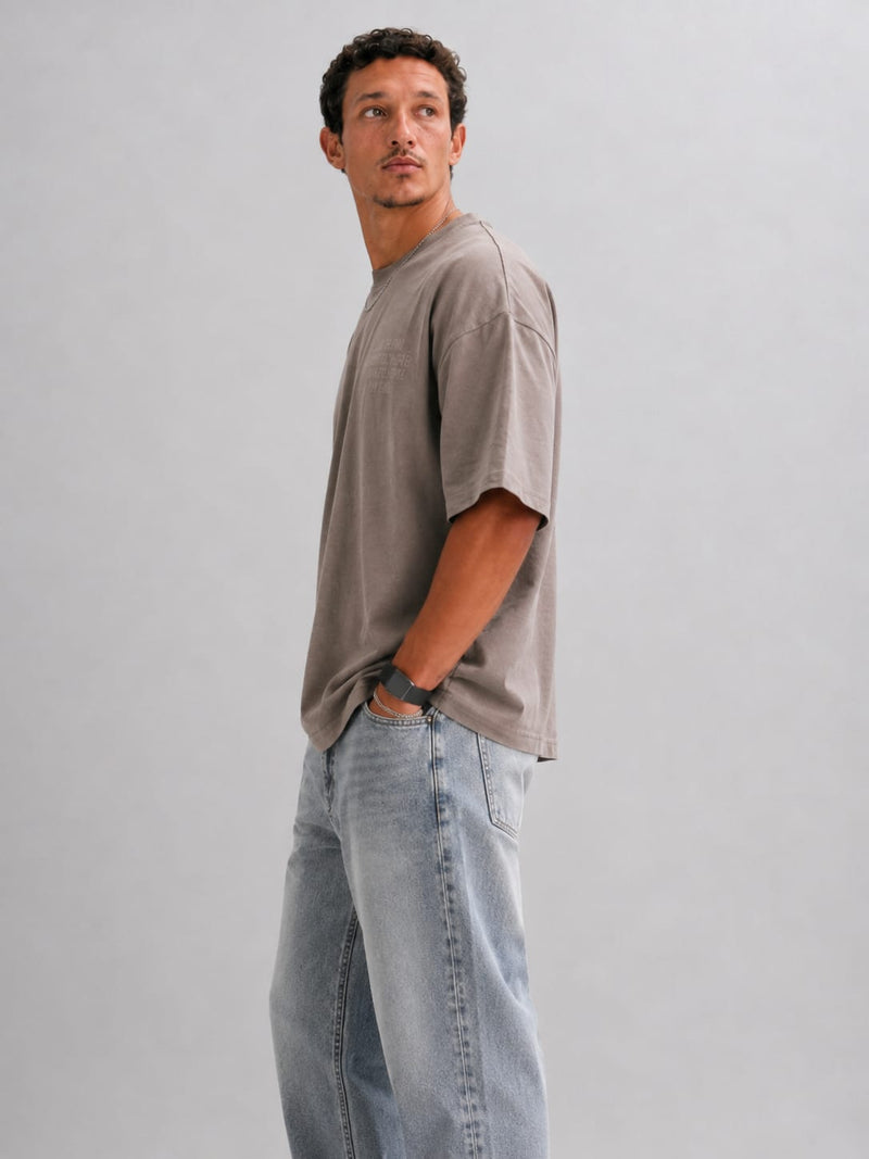 Taupe Printed oversized T-shirt T-SHIRT CIZARO - Cizaro Jeans