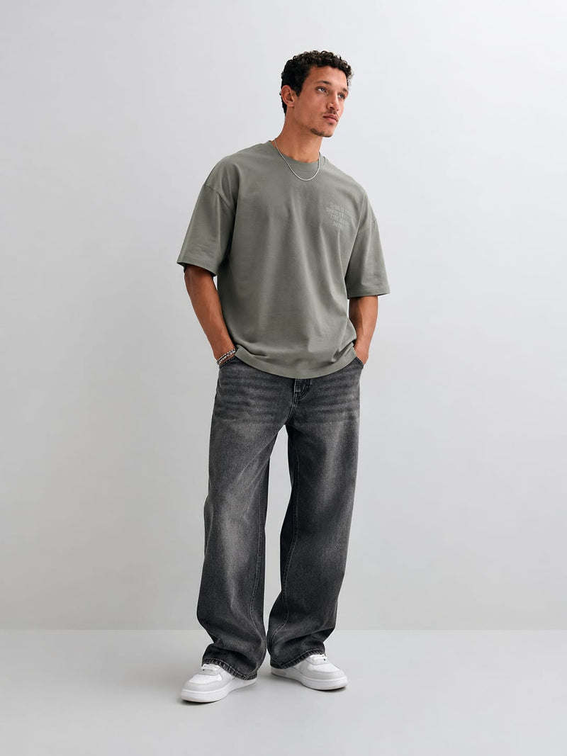 Sage Green Printed Oversized T-Shirt T-SHIRT CIZARO - Cizaro Jeans