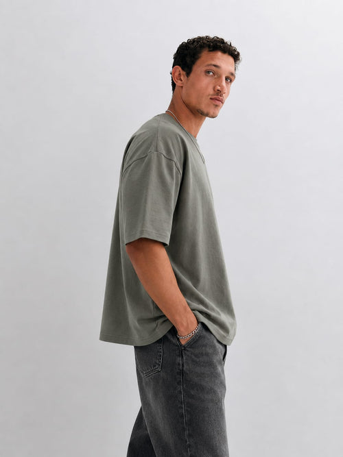 Sage Green Printed Oversized T-Shirt T-SHIRT CIZARO - Cizaro Jeans