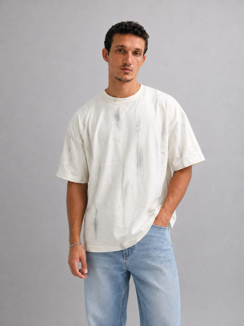 Off-White Textured Oversized T-Shirt T-SHIRT CIZARO - Cizaro Jeans