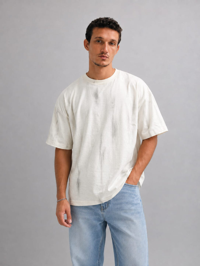 Off-White Textured Oversized T-Shirt T-SHIRT CIZARO - Cizaro Jeans