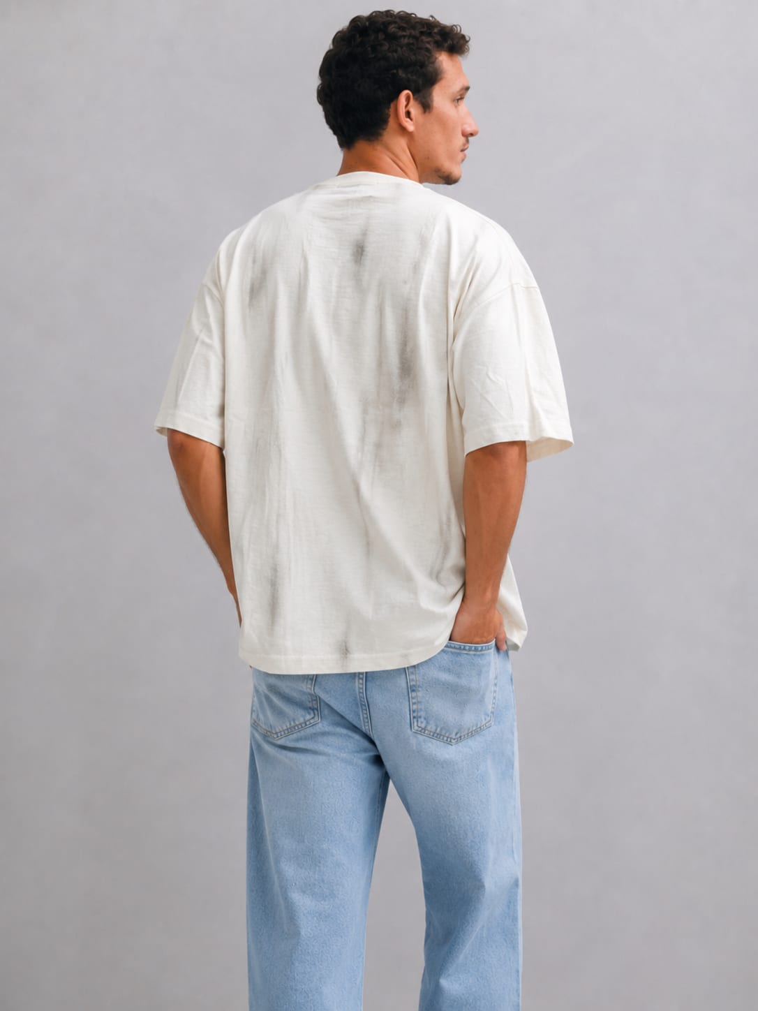 Off-White Textured Oversized T-Shirt T-SHIRT CIZARO - Cizaro Jeans
