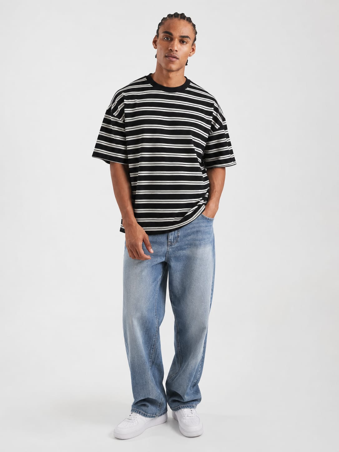 Black striped Oversized T-shirt T-SHIRT CIZARO - Cizaro Jeans