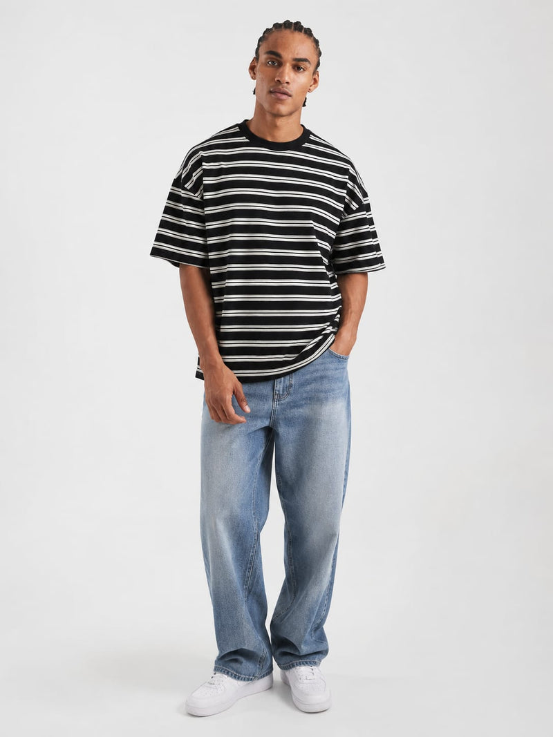 Black striped Oversized T-shirt T-SHIRT CIZARO - Cizaro Jeans