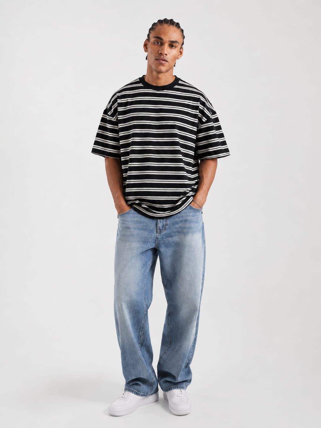 Black striped Oversized T-shirt T-SHIRT CIZARO - Cizaro Jeans
