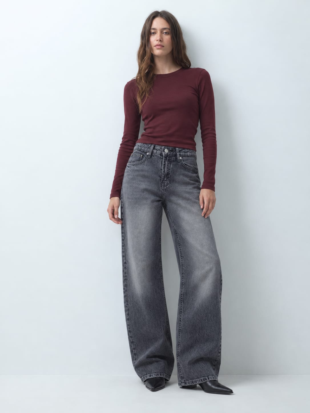 Ultra Comfort wide leg High waist Faded Gray  jeans