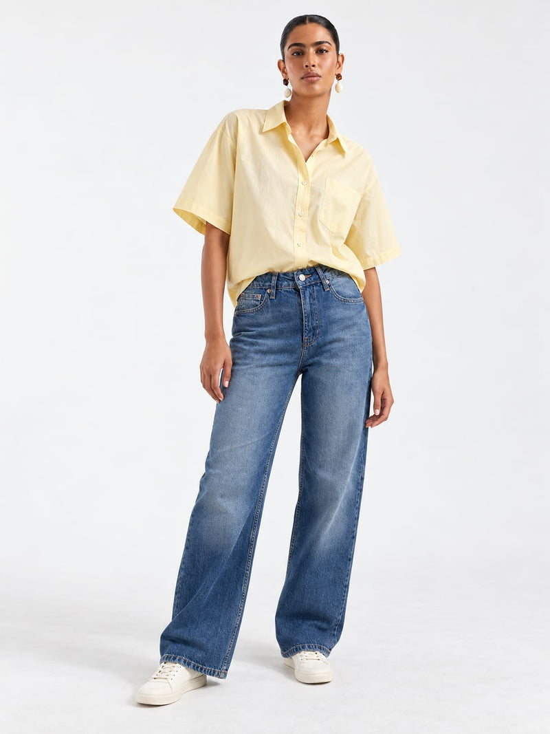 Ultra Comfort wide leg High waist Faded blue jeans