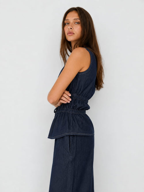 Drawstring Denim Vest Vest CIZARO - Cizaro Jeans