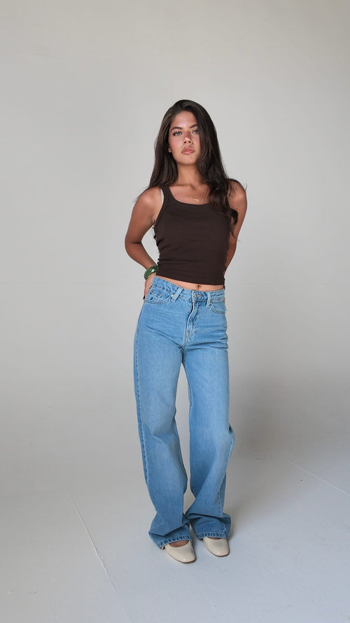 Wide-Leg High-Waist Light Wash Blue Jeans