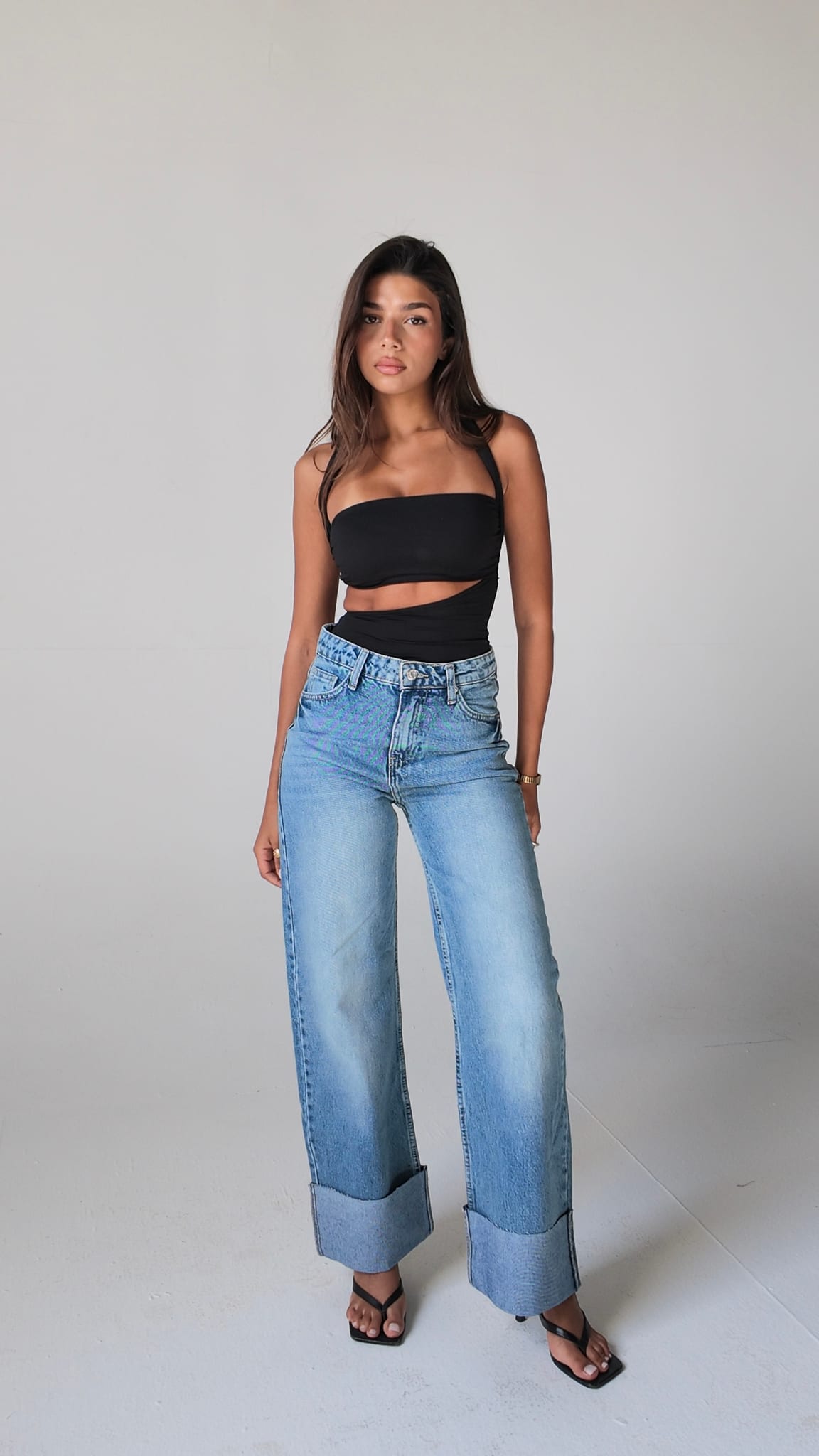 Wide leg High waist Raw Hem light vintage blue jeans