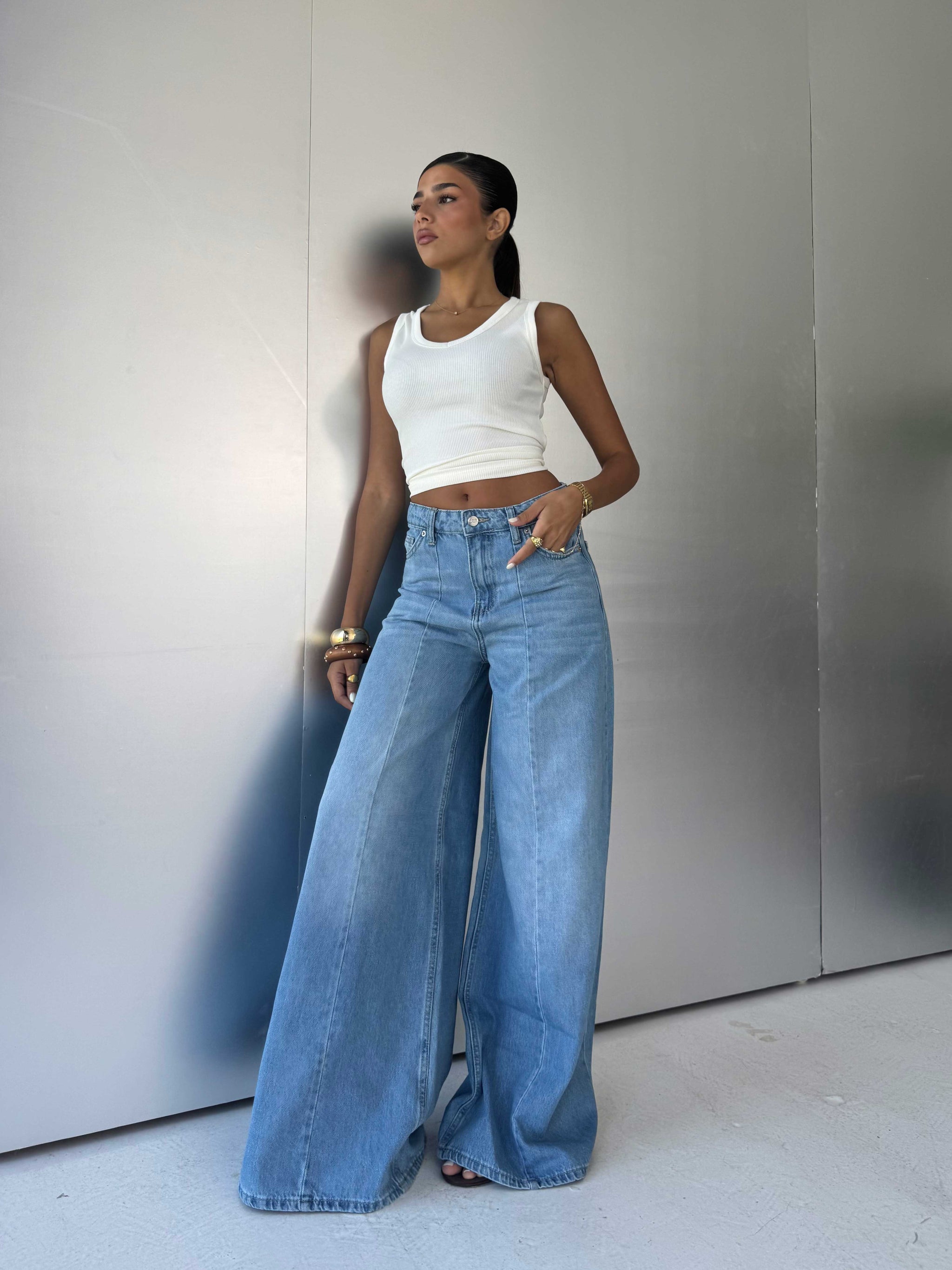 Wide-Leg High-Waist Light Vintage Blue Jeans Wide-leg CIZARO - Cizaro Jeans