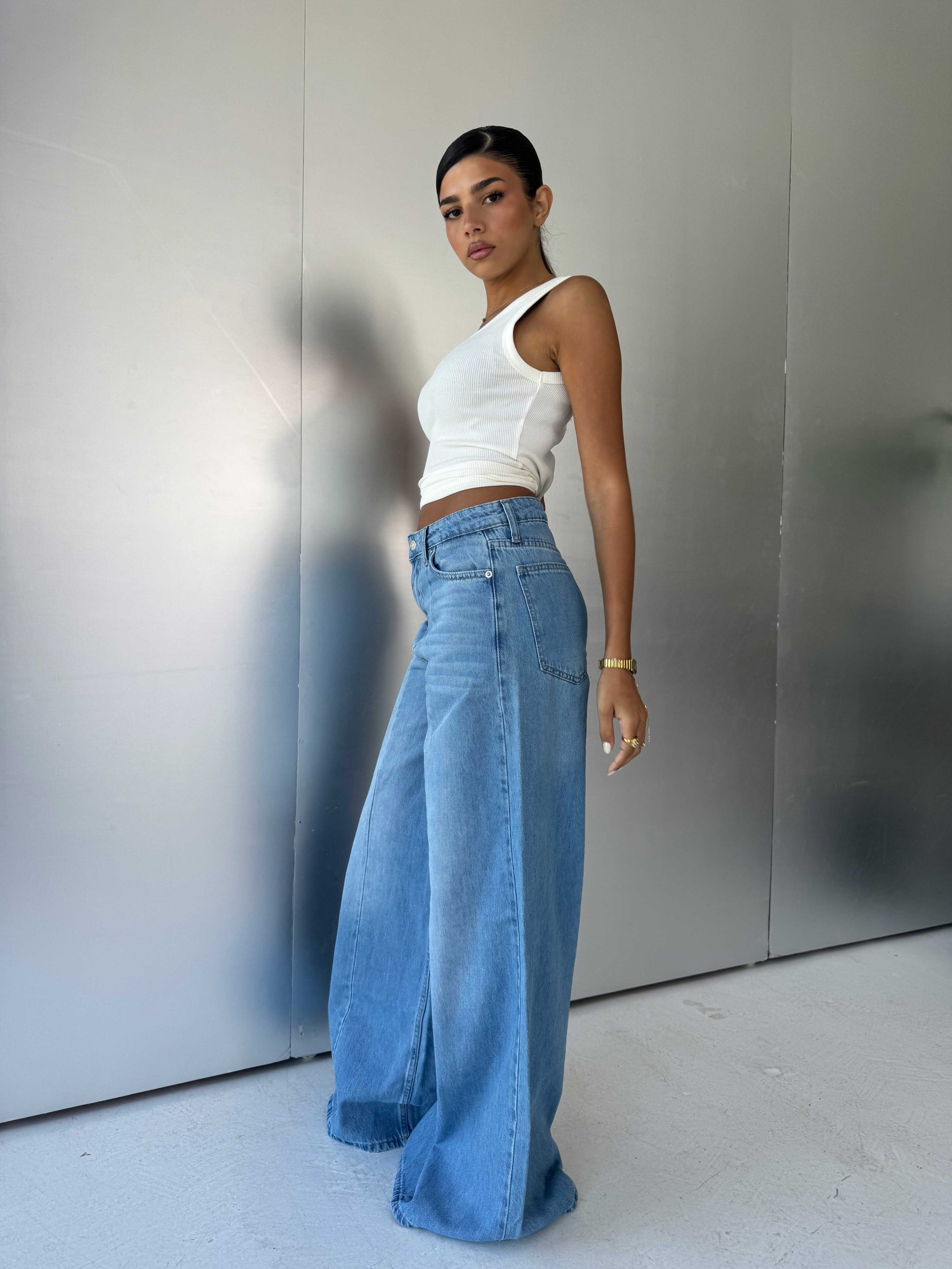 Wide-Leg High-Waist Light Vintage Blue Jeans Wide-leg CIZARO - Cizaro Jeans