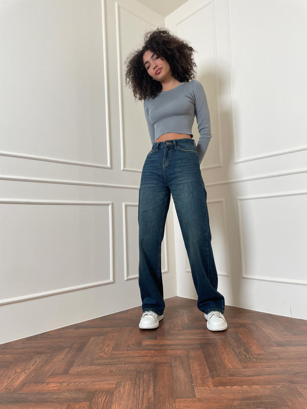 High-Waist Mid Vintage Blue Green Baggy Jeans