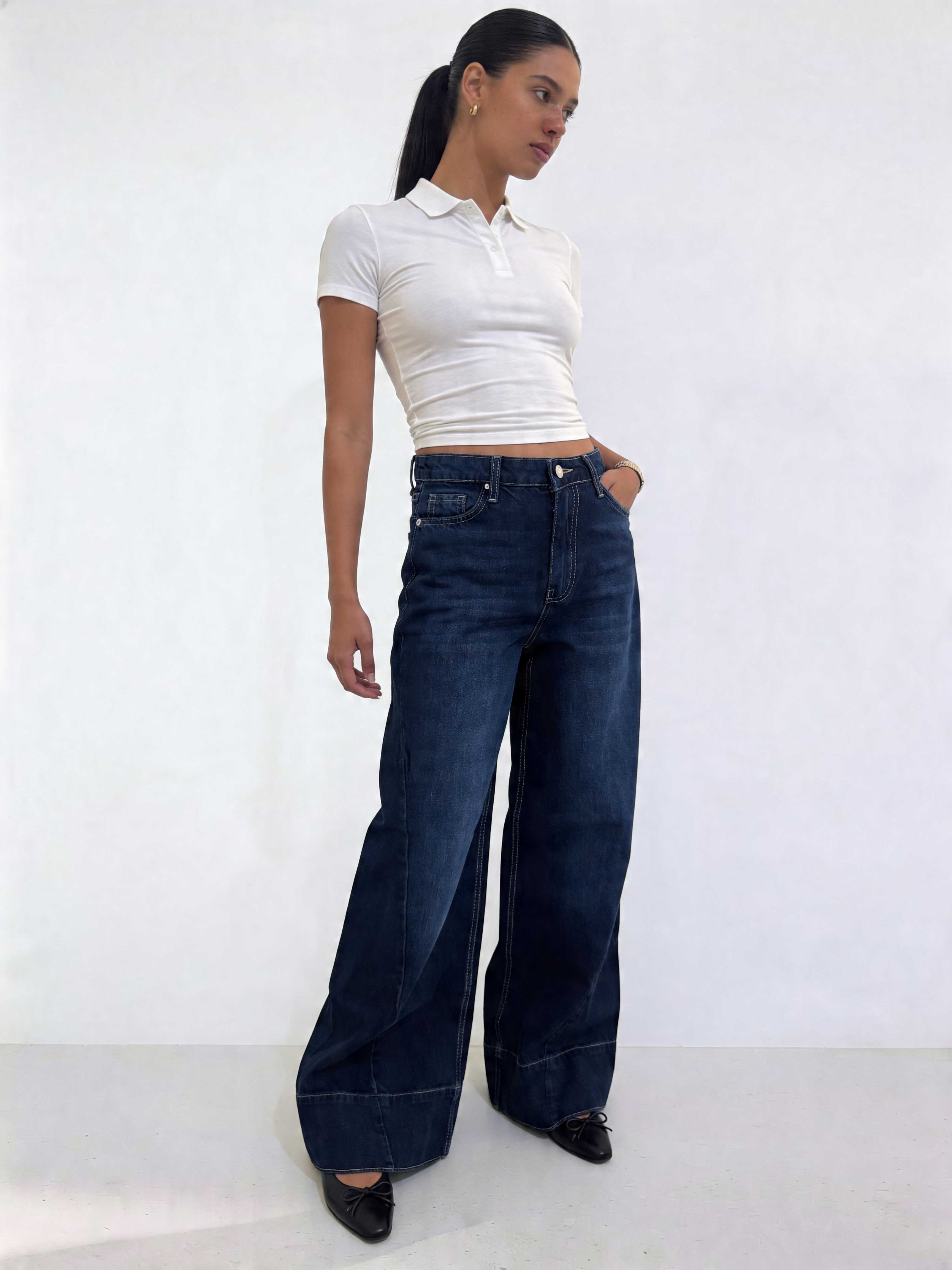 Extreme Wide-Leg – High-Waist Midnight Navy Jeans Extreme Wide Leg CIZARO - Cizaro Jeans