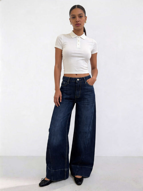 Extreme Wide-Leg – High-Waist Midnight Navy Jeans Extreme Wide Leg CIZARO - Cizaro Jeans