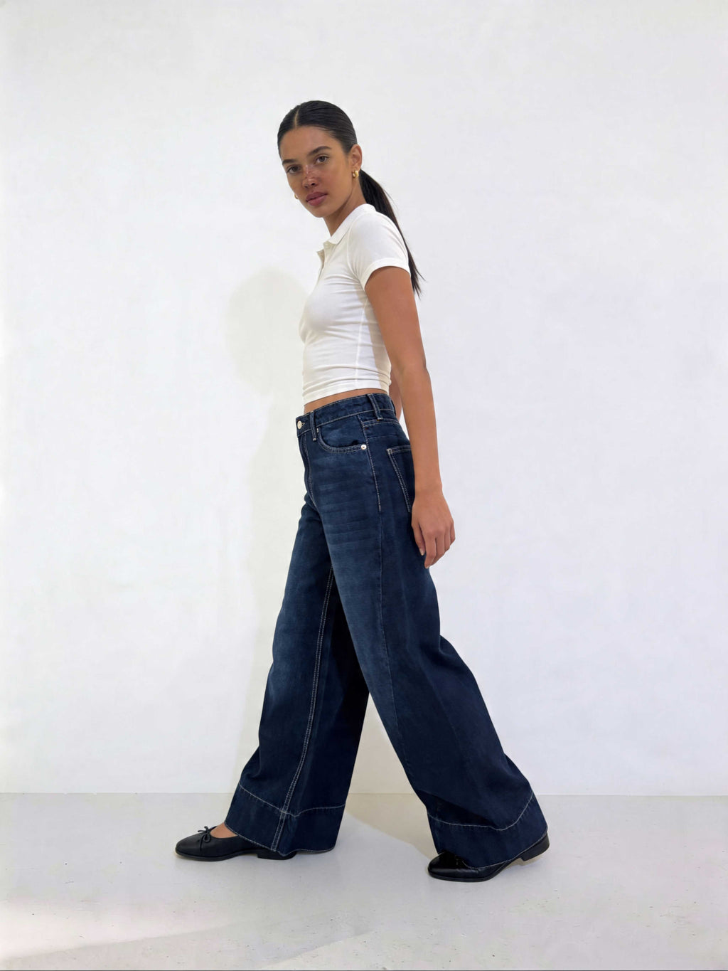 Extreme Wide-Leg – High-Waist Midnight Navy Jeans Extreme Wide Leg CIZARO - Cizaro Jeans