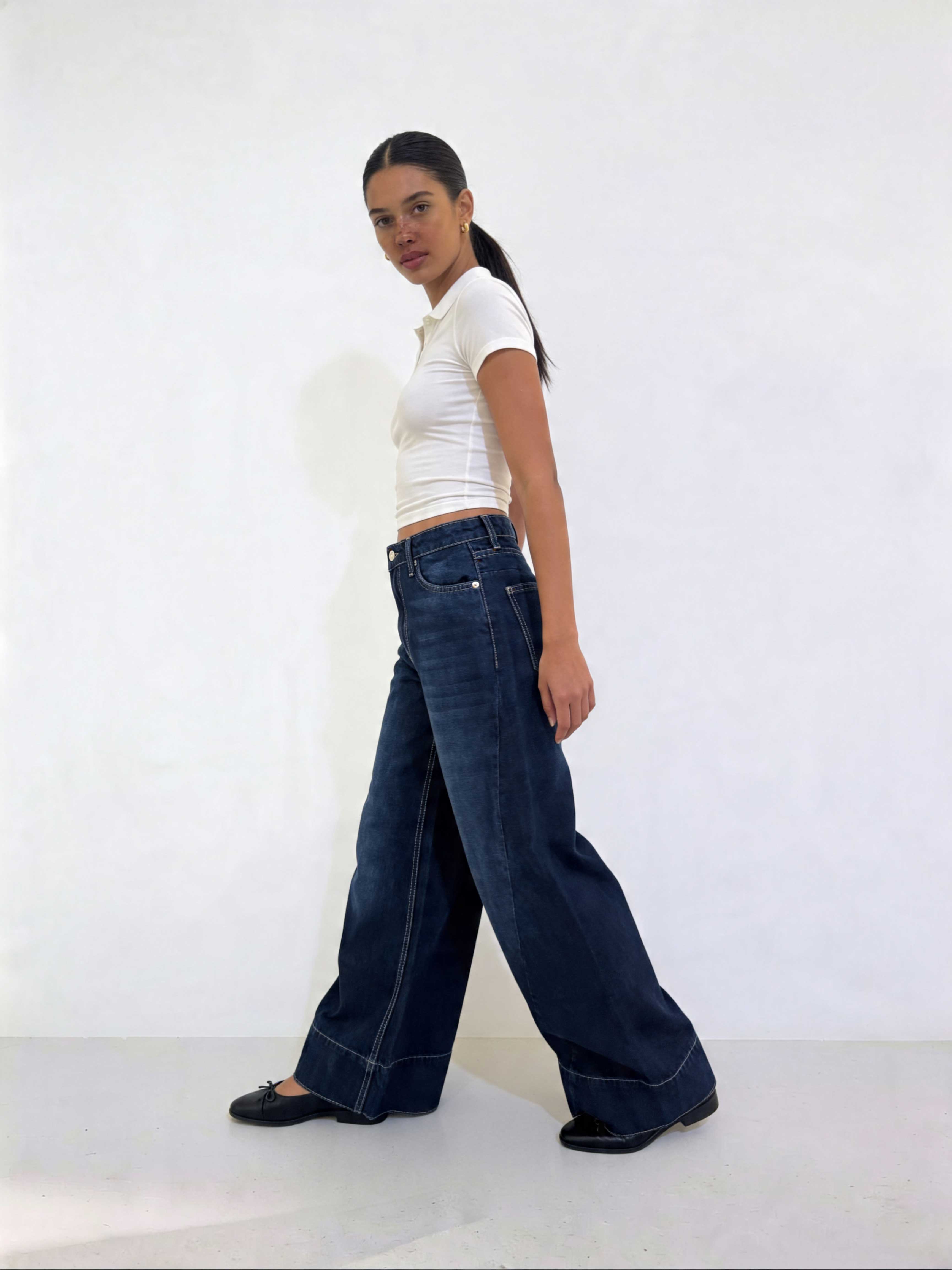 Extreme Wide-Leg – High-Waist Midnight Navy Jeans Extreme Wide Leg CIZARO - Cizaro Jeans