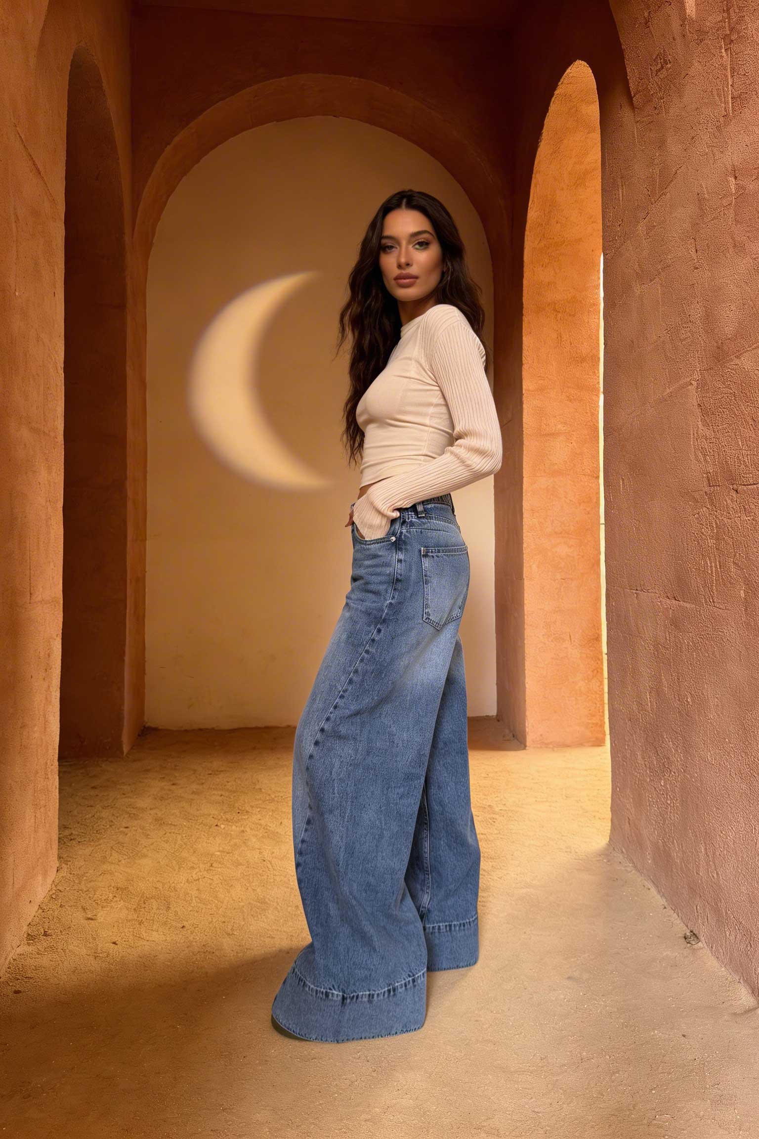 Extreme Wide-Leg – Mid-Rise Acid Blue Jeans