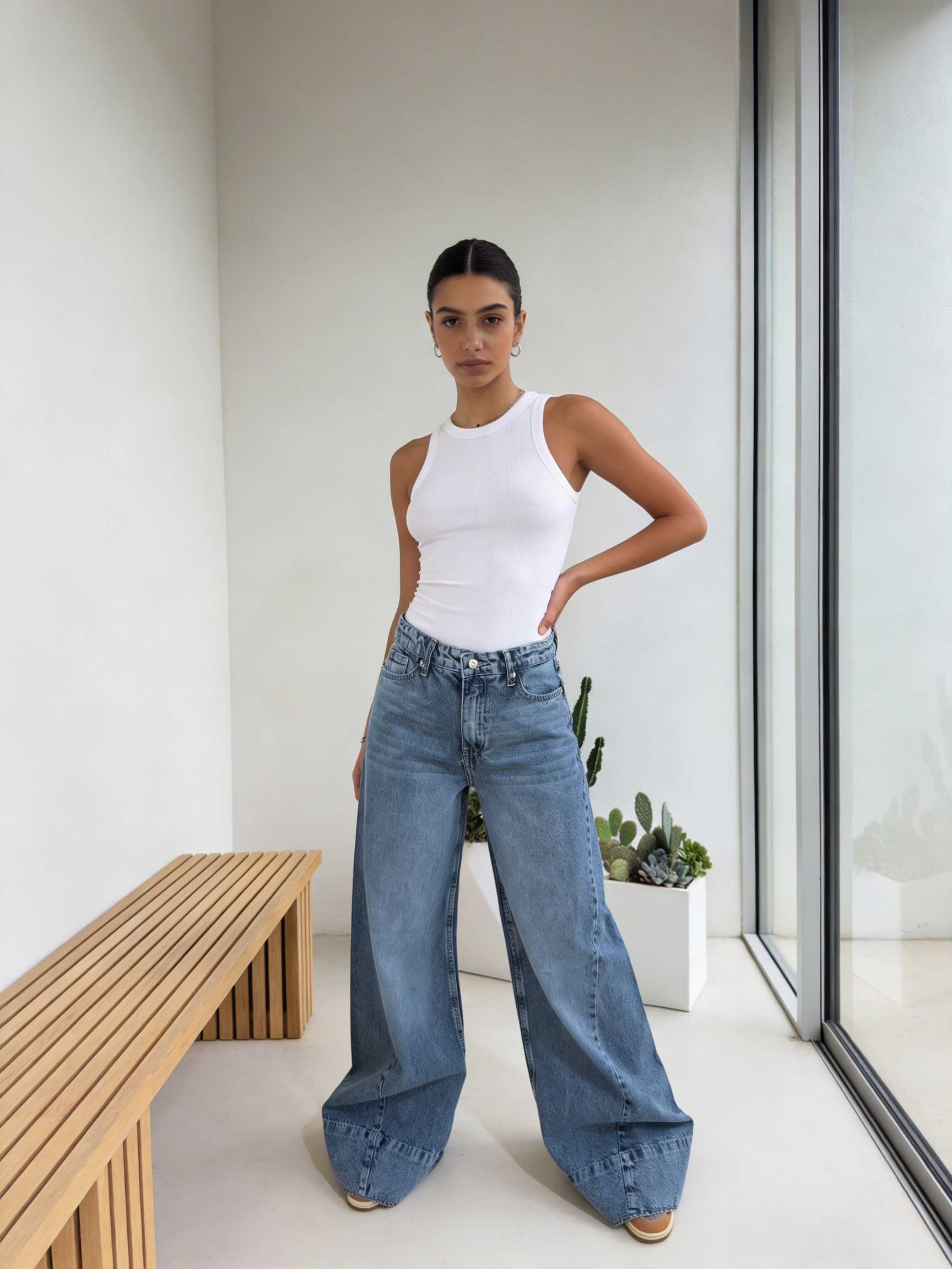 Extreme Wide-Leg – High-Waist Coastal Blue Jeans Extreme wide leg CIZARO - Cizaro Jeans
