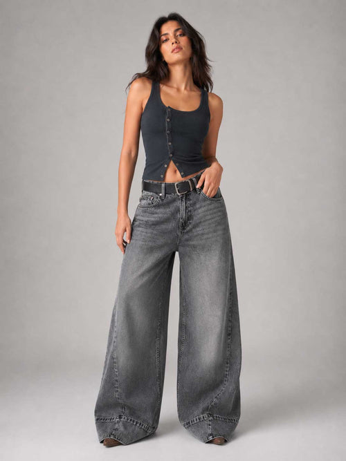 Extreme Wide Leg High Waist Washed Gray Jeans