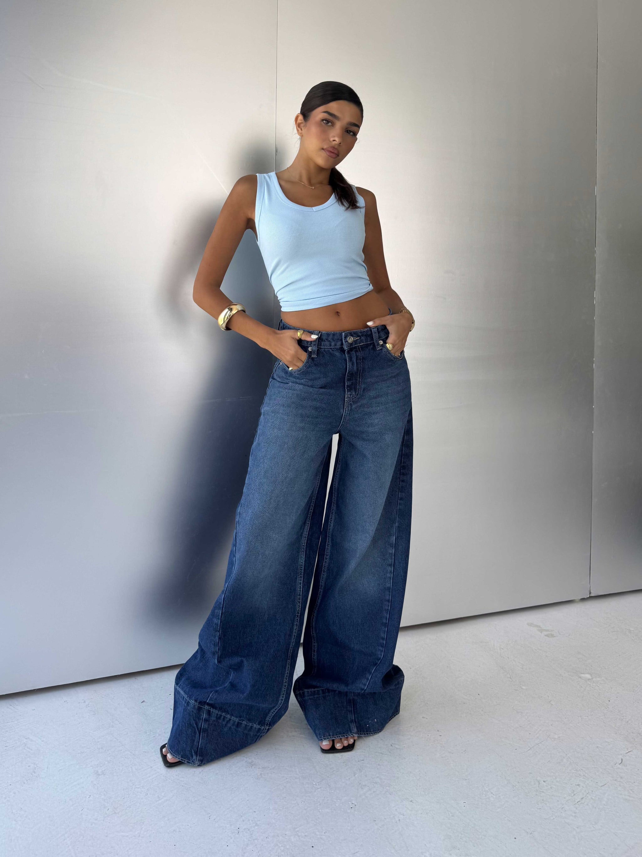 Extreme wide leg High waist Ocean blue jeans