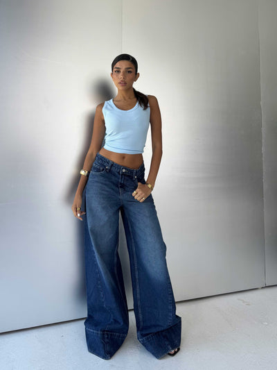 Extreme wide leg High waist Ocean blue jeans Extreme Wide Leg CIZARO - Cizaro Jeans