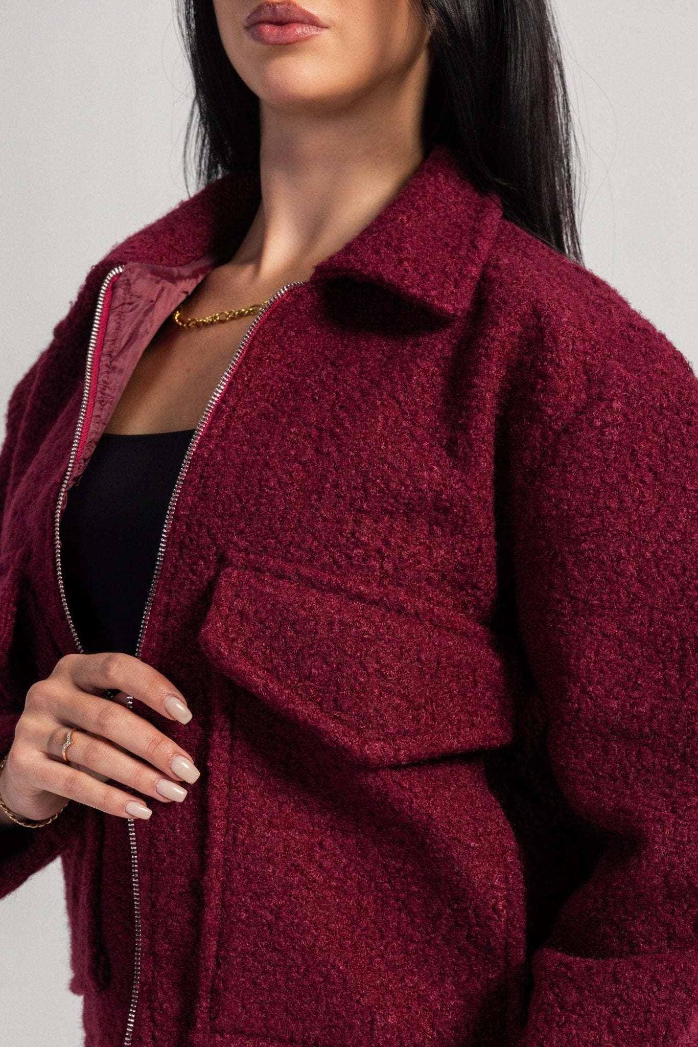 Jacket – Structured Textured Burgundy jacket CIZARO - Cizaro Jeans
