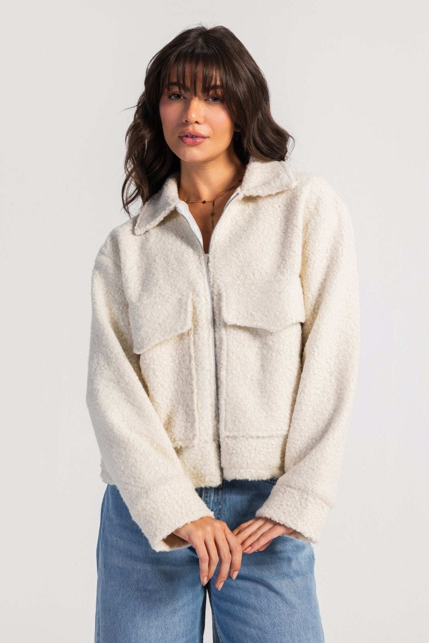 Fax Fur Jacket – Off-White jacket CIZARO - Cizaro Jeans