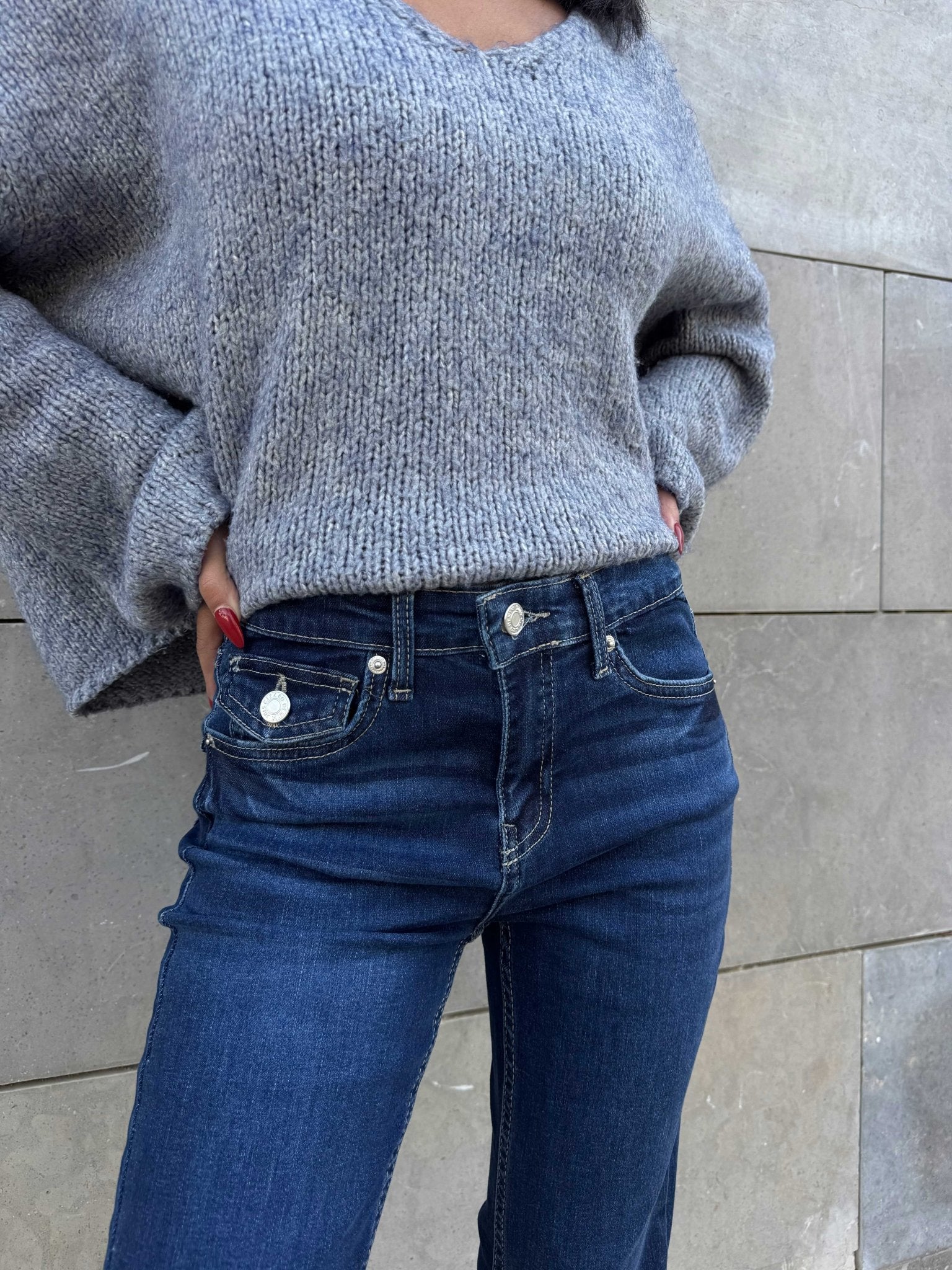 Flare – Low-Waist Navy Blue Jeans FLARE CIZARO - Cizaro Jeans