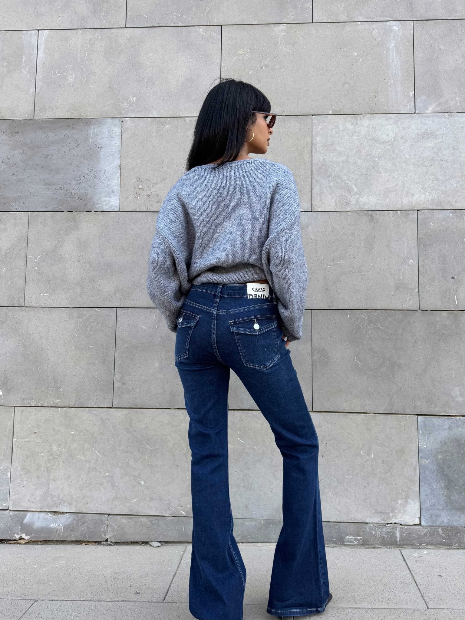 Flare – Low-Waist Navy Blue Jeans FLARE CIZARO - Cizaro Jeans