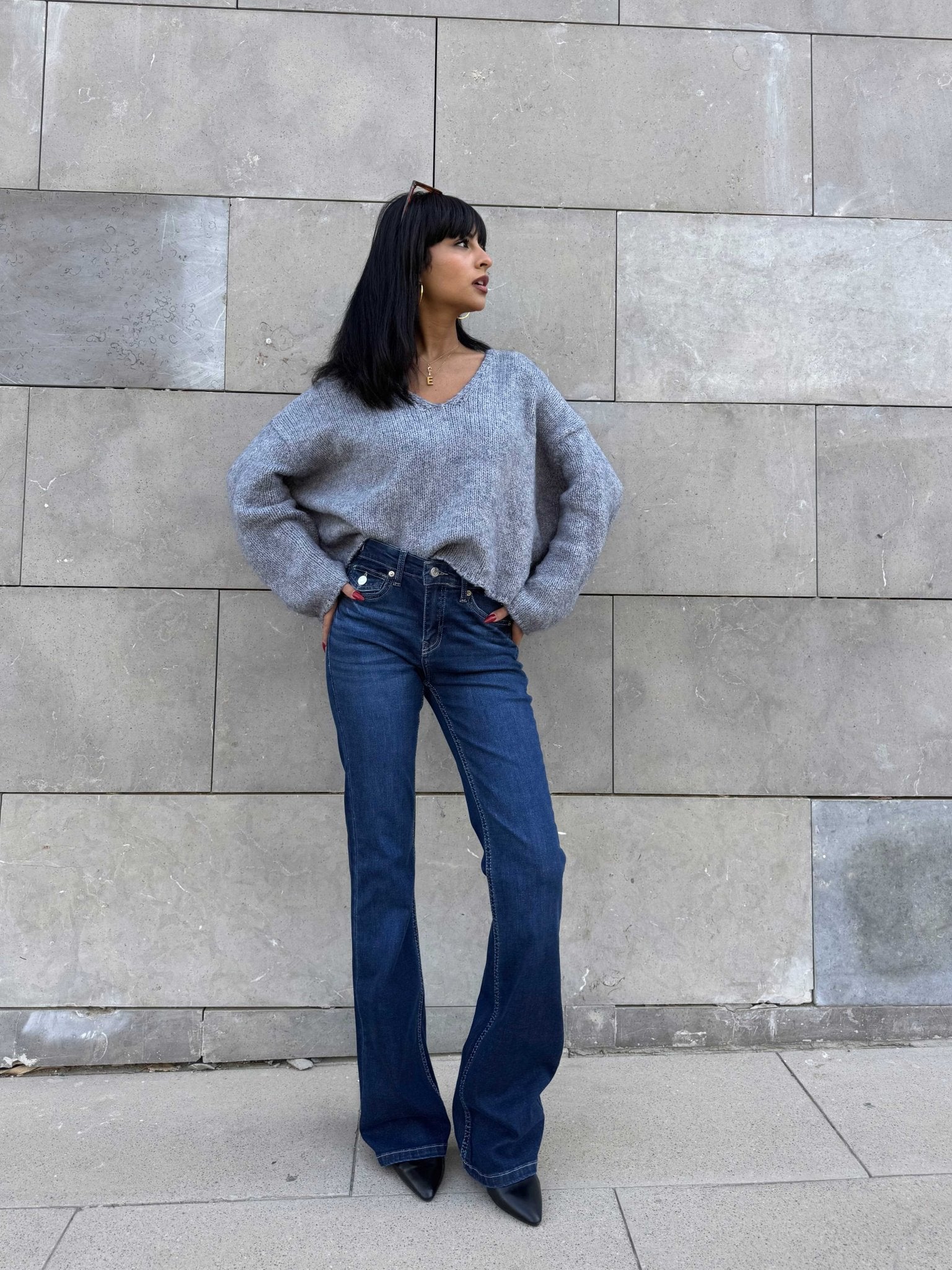 Flare – Low-Waist Navy Blue Jeans FLARE CIZARO - Cizaro Jeans