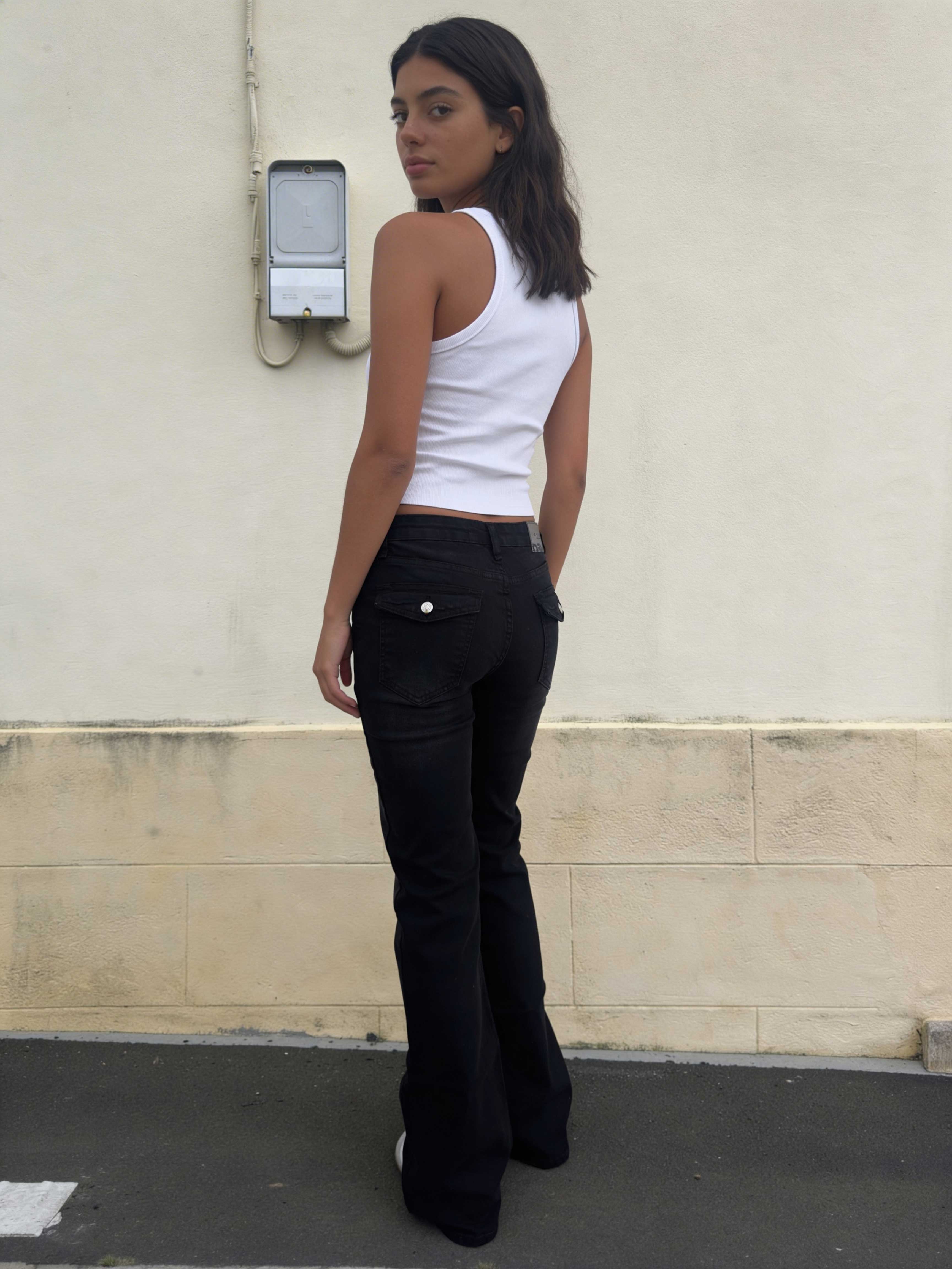 Flare – Low-Waist Washed Black Flap Pocket Jeans Flare CIZARO - Cizaro Jeans