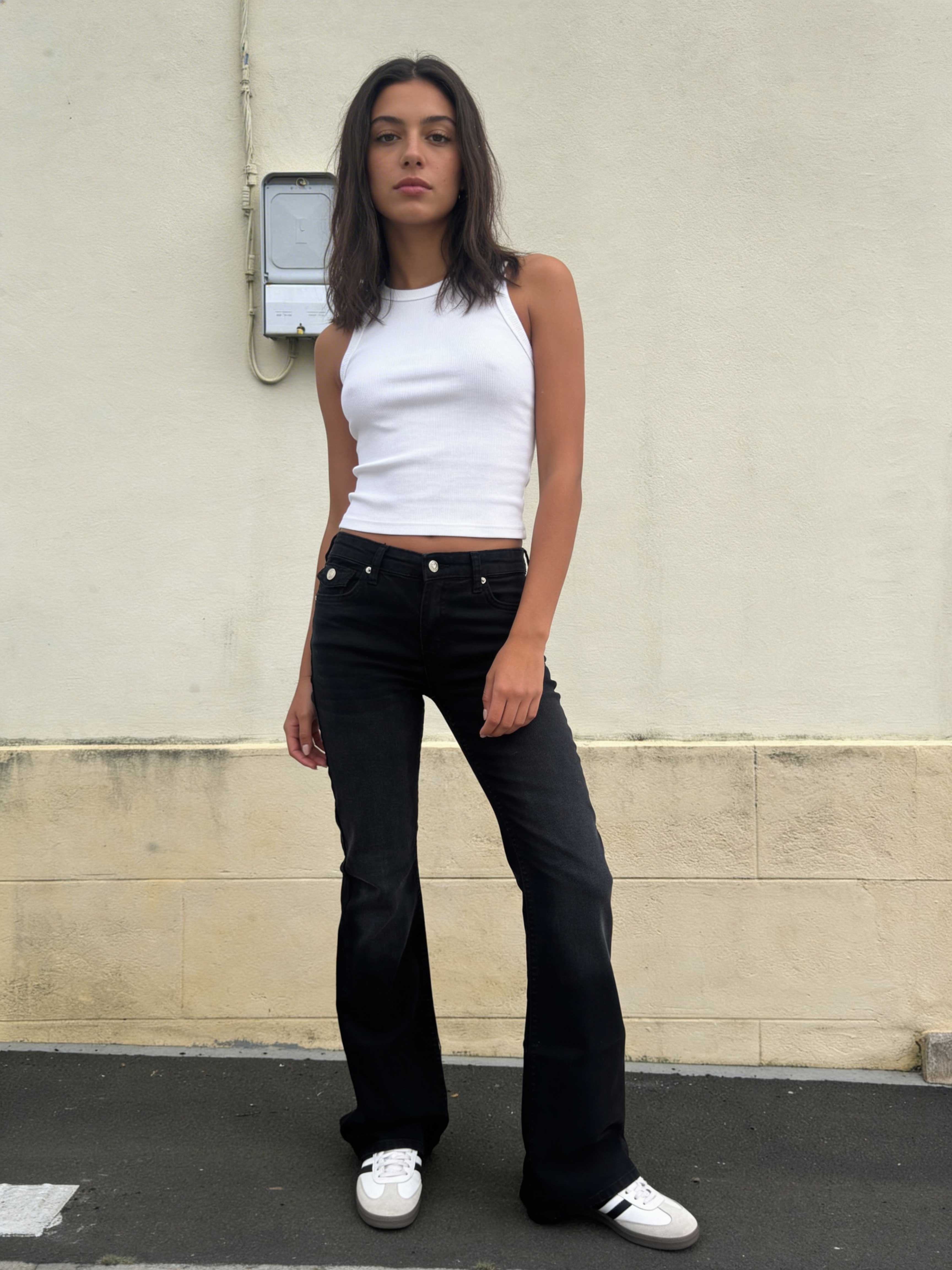 Flare – Low-Waist Washed Black Flap Pocket Jeans Flare CIZARO - Cizaro Jeans