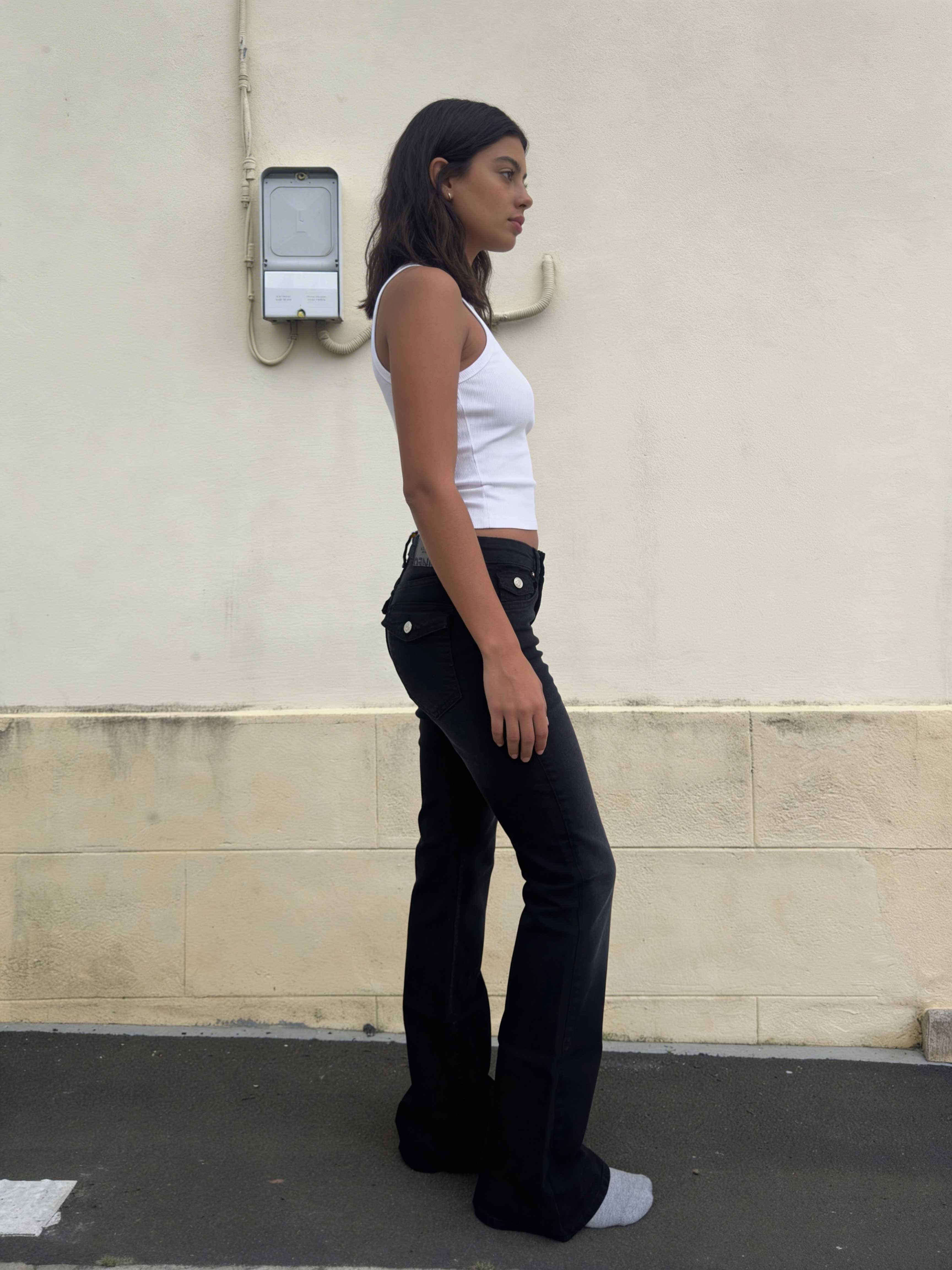 Flare – Low-Waist Washed Black Flap Pocket Jeans Flare CIZARO - Cizaro Jeans