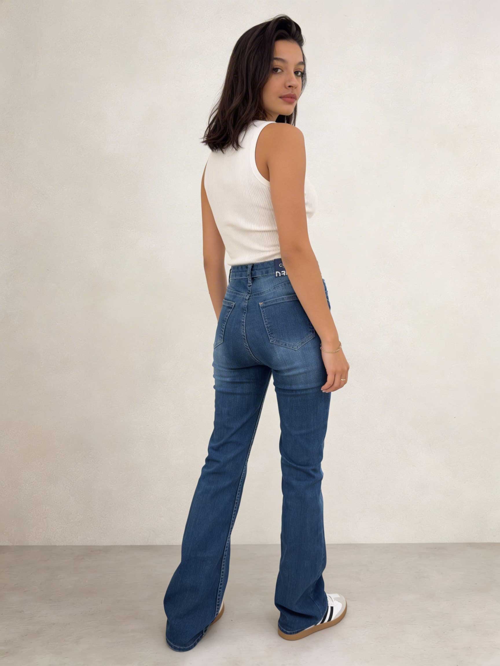 Flare – High-Waist Easy Washed Mid Blue Jeans Flare CIZARO - Cizaro Jeans