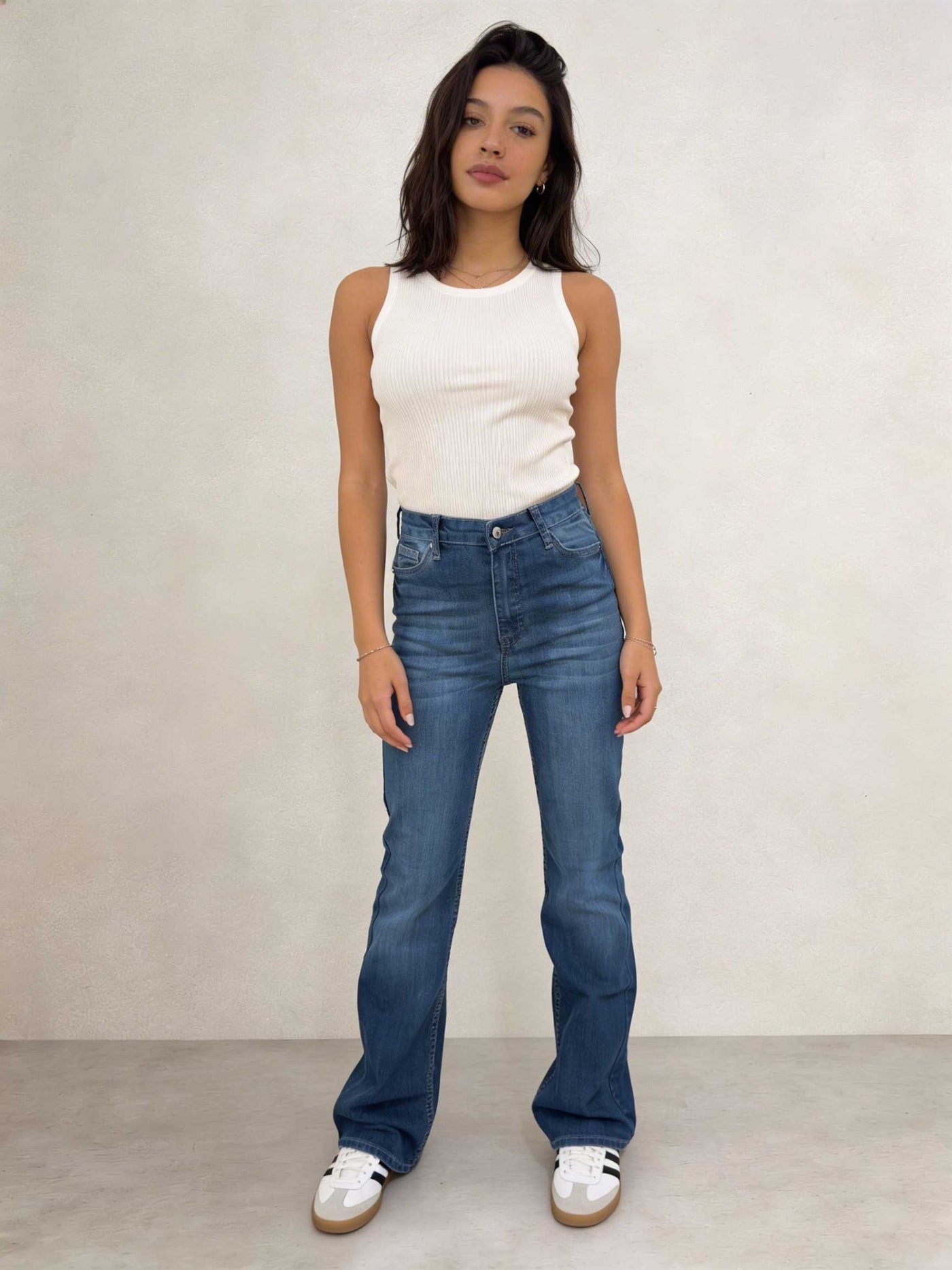 Flare – High-Waist Easy Washed Mid Blue Jeans Flare CIZARO - Cizaro Jeans