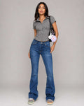 Flare High Waist – Mid Washed Blue Jeans flare CIZARO - Cizaro Jeans