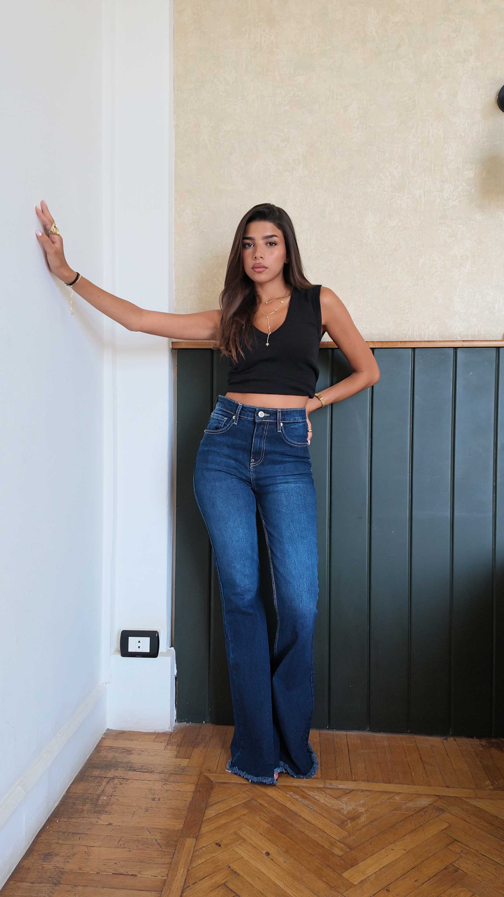 Contour Raw-Hemed Flare Deep Sapphire Blue jeans