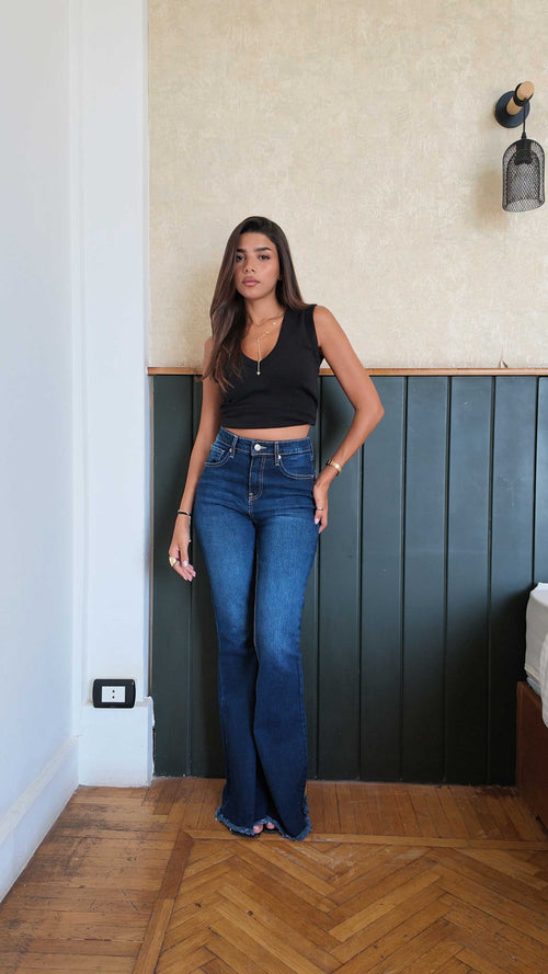 Contour Raw-Hemed Flare Deep Sapphire Blue jeans Flare CIZARO - Cizaro Jeans