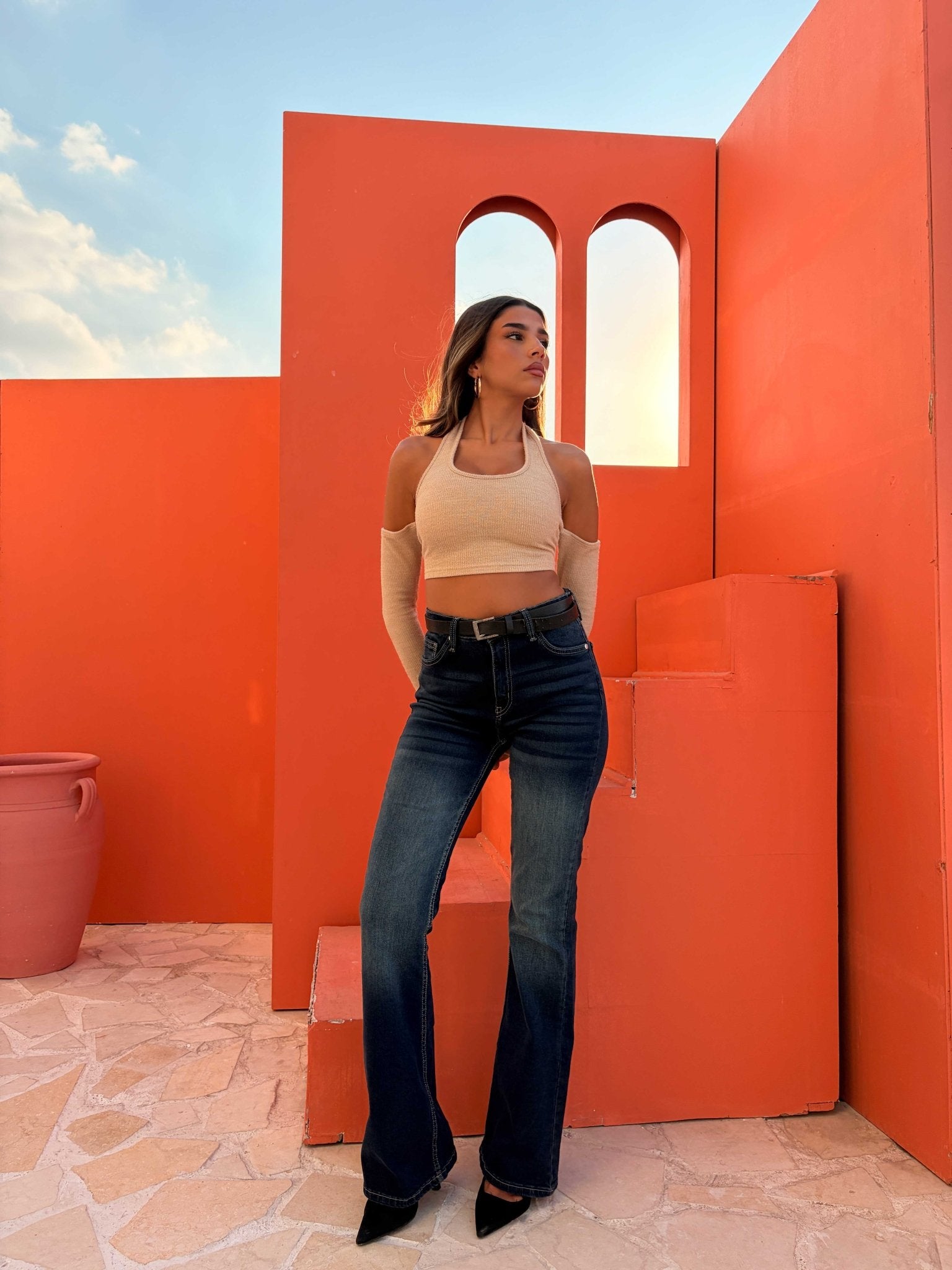 Flare – High Waist Deep Vintage Blue Jeans flare CIZARO - Cizaro Jeans